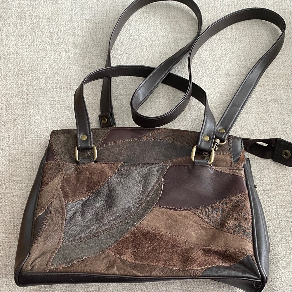Brown Patchwork Leather Shoulder Bag - image 1